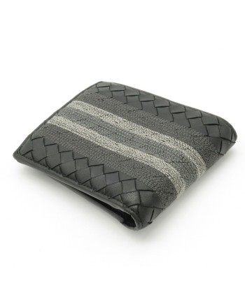 BOTTEGA VENETA Intrecciato Embroidered Detail Striped Bi-Fold Wallet Leather Black à prix réduit toute l'année