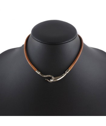 HERMES Jumbo Breath Leather Brown Silver Womens Choker les muscles