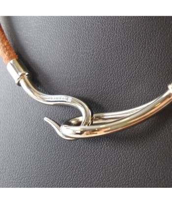 HERMES Jumbo Breath Leather Brown Silver Womens Choker les muscles