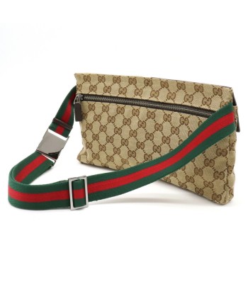 GUCCI Gucci GG canvas sherry line body bag waist pouch hip leather khaki beige dark brown 28566 Véritable concentré