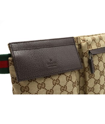 GUCCI Gucci GG canvas sherry line body bag waist pouch hip leather khaki beige dark brown 28566 Véritable concentré