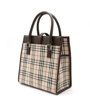 BURBERRY Nova check plaid handbag canvas leather beige dark brown chez Cornerstreet bien 