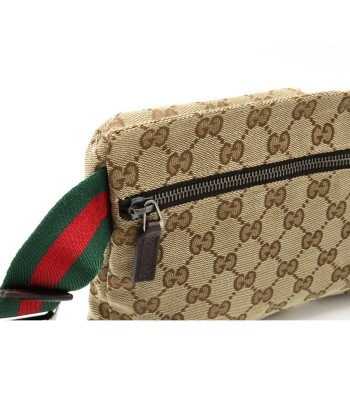 GUCCI Gucci GG canvas sherry line body bag waist pouch hip leather khaki beige dark brown 28566 Véritable concentré