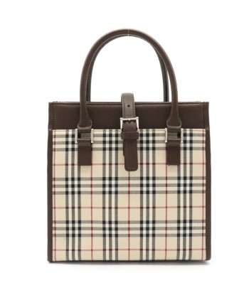 BURBERRY Nova check plaid handbag canvas leather beige dark brown chez Cornerstreet bien 