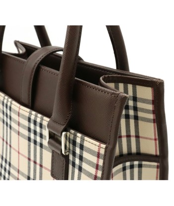 BURBERRY Nova check plaid handbag canvas leather beige dark brown chez Cornerstreet bien 