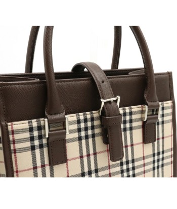 BURBERRY Nova check plaid handbag canvas leather beige dark brown chez Cornerstreet bien 