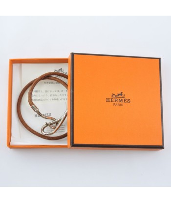 HERMES Jumbo Breath Leather Brown Silver Womens Choker les muscles