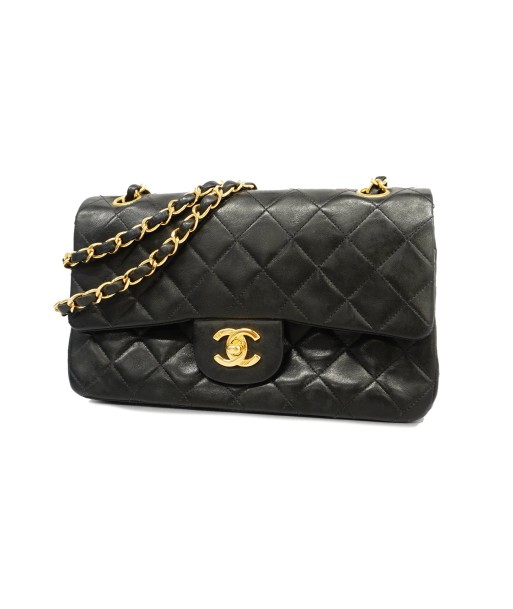 Auth Chanel Shoulder Bag Matrasse W Flap W Chain Lambskin Black Gold Metal votre