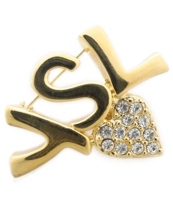 YVES SAINT LAURENT Heart Gold Plated Rhinestone Womens Brooch acheter