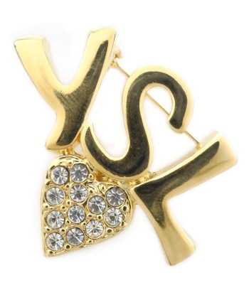 YVES SAINT LAURENT Heart Gold Plated Rhinestone Womens Brooch acheter