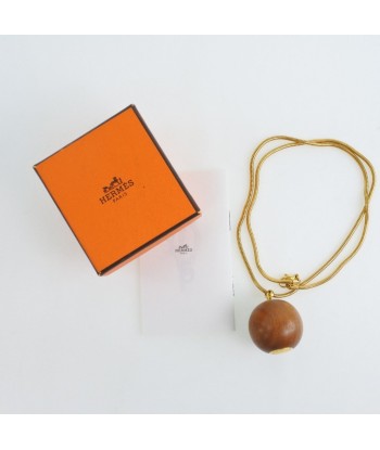 HERMES Hermes Woodball Gold Plating Brown Womens Necklace 2024