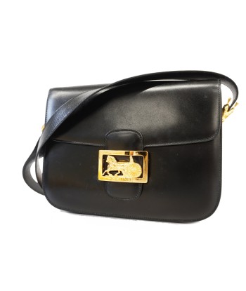 Auth Celine Shoulder Bag Carriage Metal Fittings Leather Black Gold Metal pas cher chine