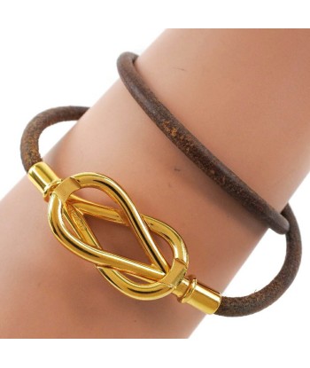 HERMES Jumbo Breath Leather Gold Plated Brown Womens Bracelet à prix réduit toute l'année