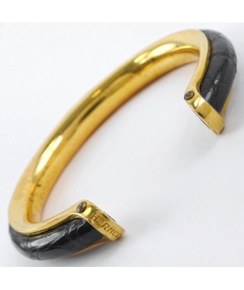 HERMES Hermes Gold Plated Calf Black Womens Bracelet Jusqu'à 80% De Réduction