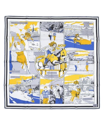 Hermes Silk Scarf BlueGoldWhite en ligne des produits 