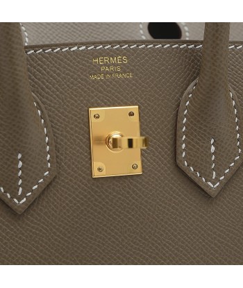 Hermes Birkin 25 Epsom Leather Handbag Etoupe Gray brillant des détails fins