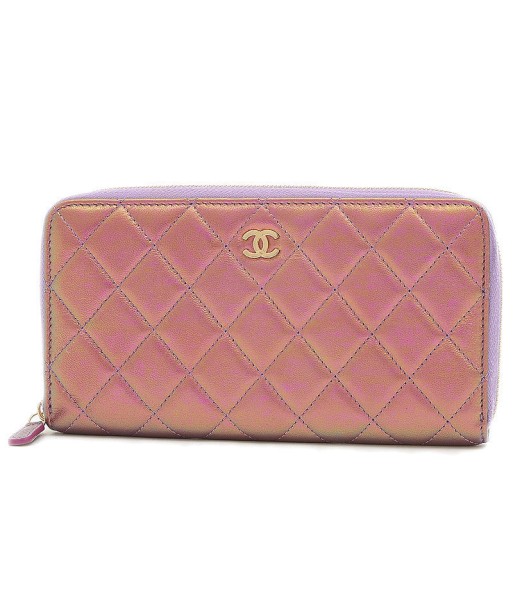 Chanel Matelasse Womens Leather Long Wallet (bi-fold) Metallic Purple En savoir plus