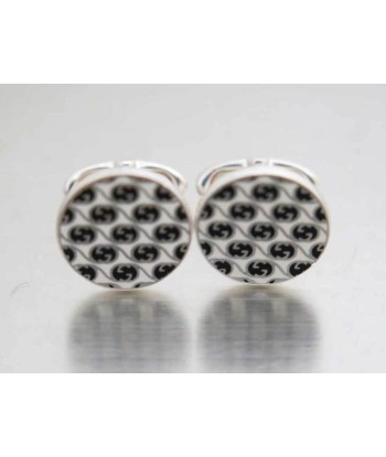 Gucci Cufflinks GG Silver White Black Ag925 Enamel Buttons Mens solde