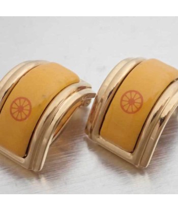 Hermes Earrings Cloisonne Gold Yellow Enamel Clip-on Ladies une grave pollution 