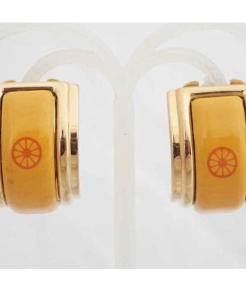 Hermes Earrings Cloisonne Gold Yellow Enamel Clip-on Ladies une grave pollution 