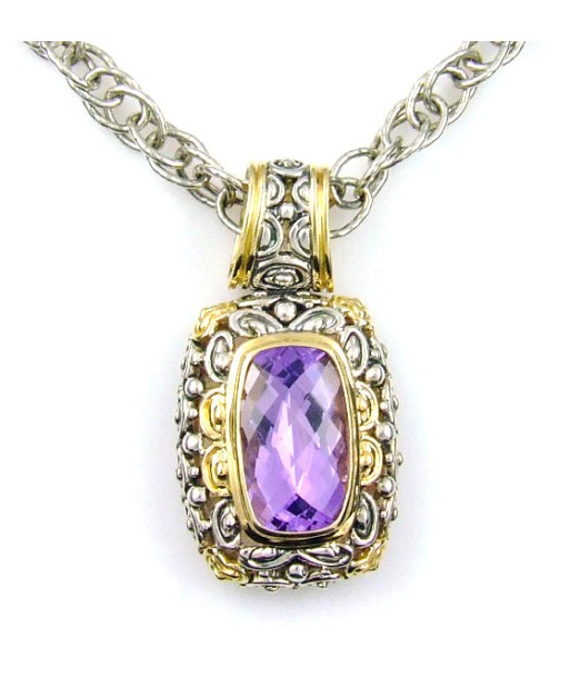 Natural Amethyst Pendant Sterling Silver 18KT Gold en stock