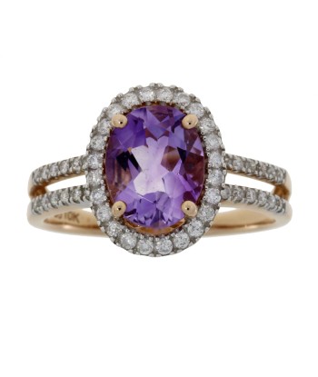 Genuine 1.63ct Amethyst Diamond Ring 10KT Rose Gold de France