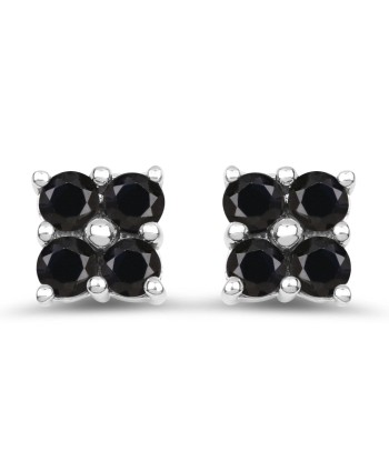 1.04 Carat Genuine Black Sapphire .925 Sterling Silver Earrings pas cher