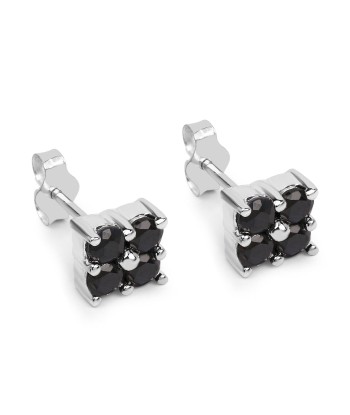 1.04 Carat Genuine Black Sapphire .925 Sterling Silver Earrings pas cher