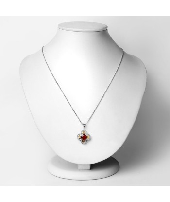 1.63 Carat Genuine Hessonite and White Diamond 18K Yellow Gold with .925 Sterling Silver Pendant en ligne