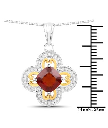 1.63 Carat Genuine Hessonite and White Diamond 18K Yellow Gold with .925 Sterling Silver Pendant en ligne