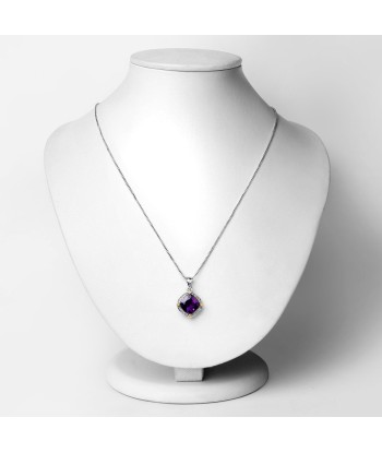 3.20 Carat Genuine Amethyst and White Diamond 18K Yellow Gold with .925 Sterling Silver Pendant Fin de série