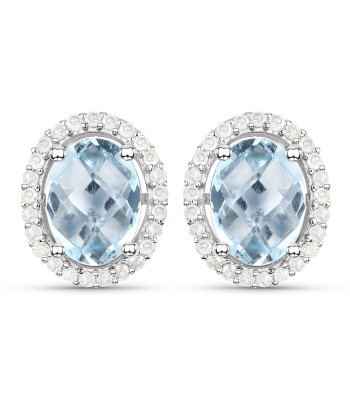 2.87 Carat Genuine Swiss Blue Topaz and White Diamond .925 Sterling Silver Earrings la chaussure