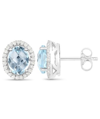 2.87 Carat Genuine Swiss Blue Topaz and White Diamond .925 Sterling Silver Earrings la chaussure