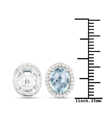 2.87 Carat Genuine Swiss Blue Topaz and White Diamond .925 Sterling Silver Earrings la chaussure