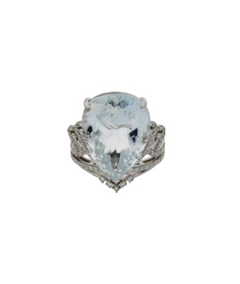 Genuine 17.61ct Blue Topaz Diamond Ring 14KT White Gold en linge