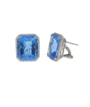 19.37ct Blue Topaz Diamond Earrings 18KT White Gold de France