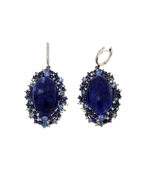 Sodalite Sapphire Dangle Earrings 18KT White Gold en ligne des produits 