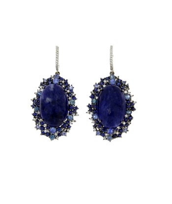 Sodalite Sapphire Dangle Earrings 18KT White Gold en ligne des produits 