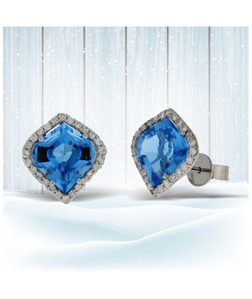 5.42ct Blue Topaz Diamond Stud Earrings 18KT White Gold solde