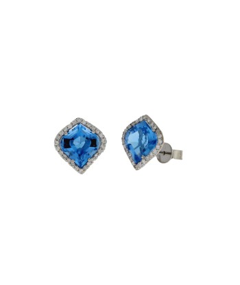 5.42ct Blue Topaz Diamond Stud Earrings 18KT White Gold solde