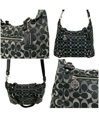 Coach Signature Ec-14193 Womens LeatherCanvas Shoulder BagTote Bag BlackGray commande en ligne