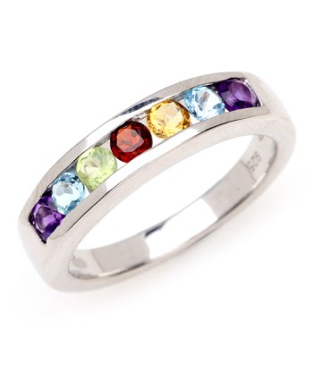 0.76 Carat Genuine Multi Stones .925 Sterling Silver Ring Le MVP de beaucoup