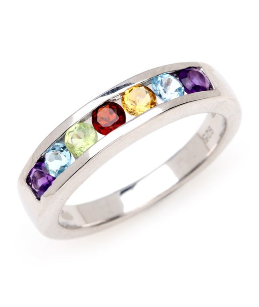 0.76 Carat Genuine Multi Stones .925 Sterling Silver Ring Le MVP de beaucoup