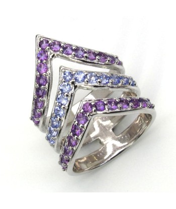 1.30 Carat Genuine Amethyst and Tanzanite .925 Sterling Silver Ring Vous souhaitez 