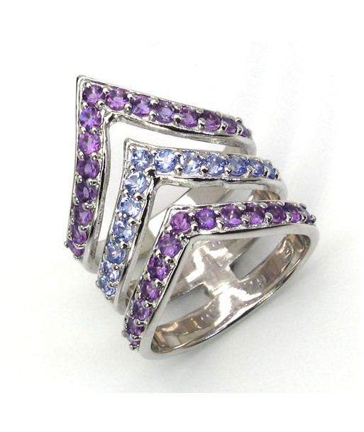 1.30 Carat Genuine Amethyst and Tanzanite .925 Sterling Silver Ring Vous souhaitez 