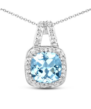 3.60 Carat Genuine Blue Topaz and White Topaz .925 Sterling Silver Pendant En savoir plus