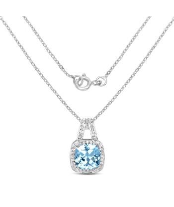 3.60 Carat Genuine Blue Topaz and White Topaz .925 Sterling Silver Pendant En savoir plus