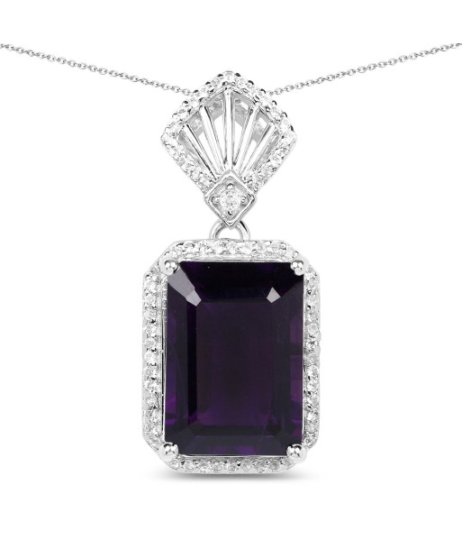 7.37 Carat Genuine Amethyst and White Zircon .925 Sterling Silver Pendant Les magasins à Paris