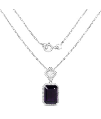 7.37 Carat Genuine Amethyst and White Zircon .925 Sterling Silver Pendant Les magasins à Paris