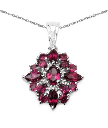 2.94 Carat Genuine Rhodolite and White Topaz .925 Sterling Silver Pendant Fin de série